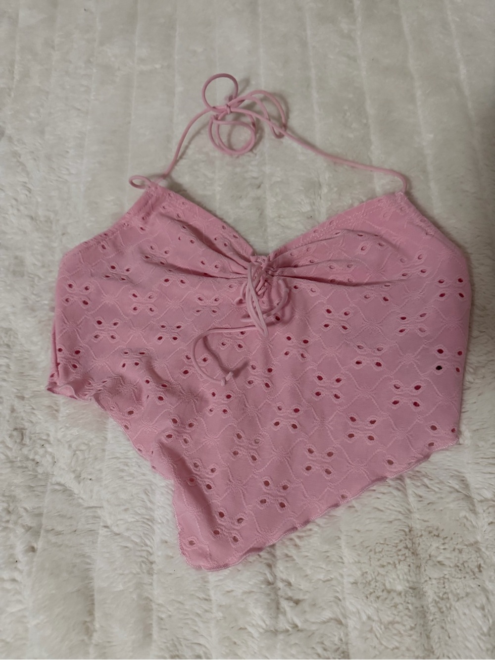 SHEIN Pink Eyelet Halter Tie Crop Top